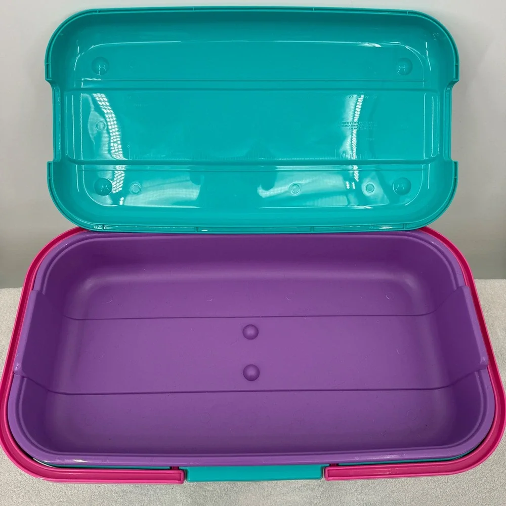 Vtg Eagle CraftStor Sewing Storage Box Teal Pink Purple 90s Retro USA Large 19